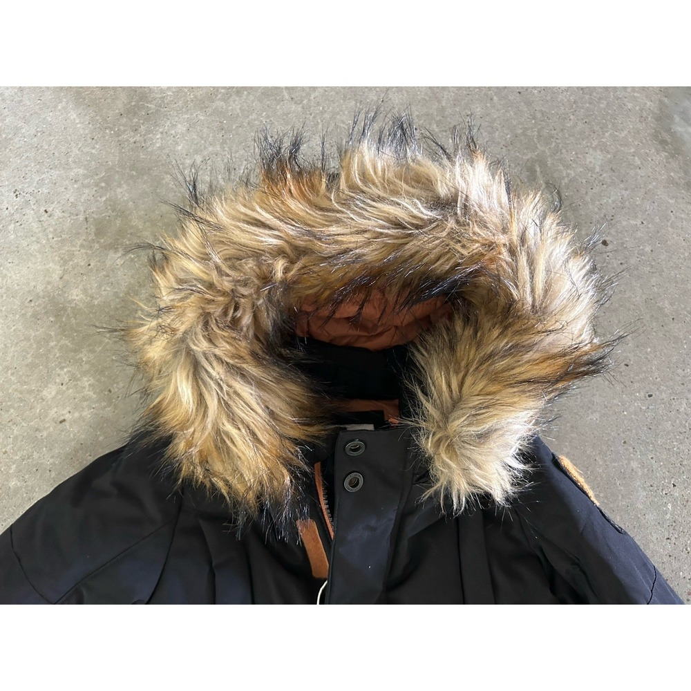 catimini Parka Puffer Jacket Black Faux Fur Hood Size 3 NWT